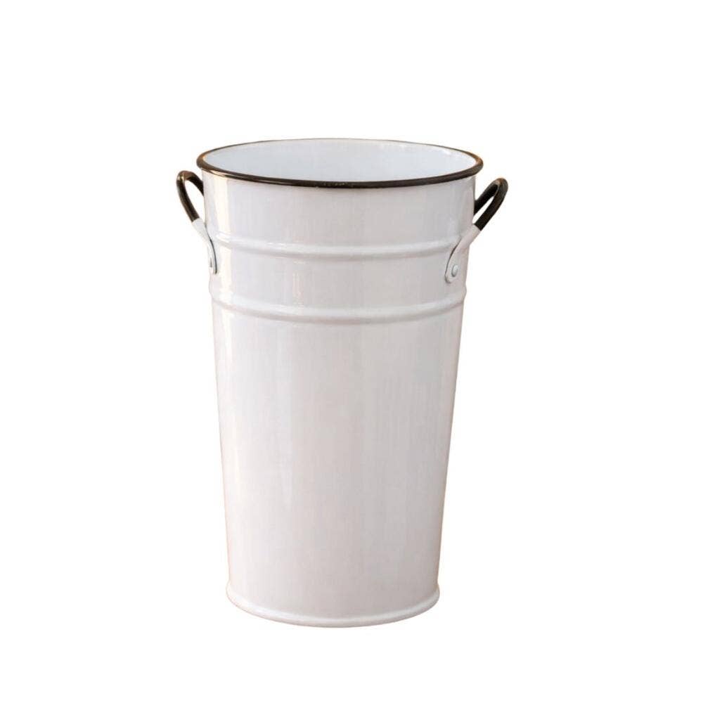 11" White Enamelware Metal French Floral Bucket