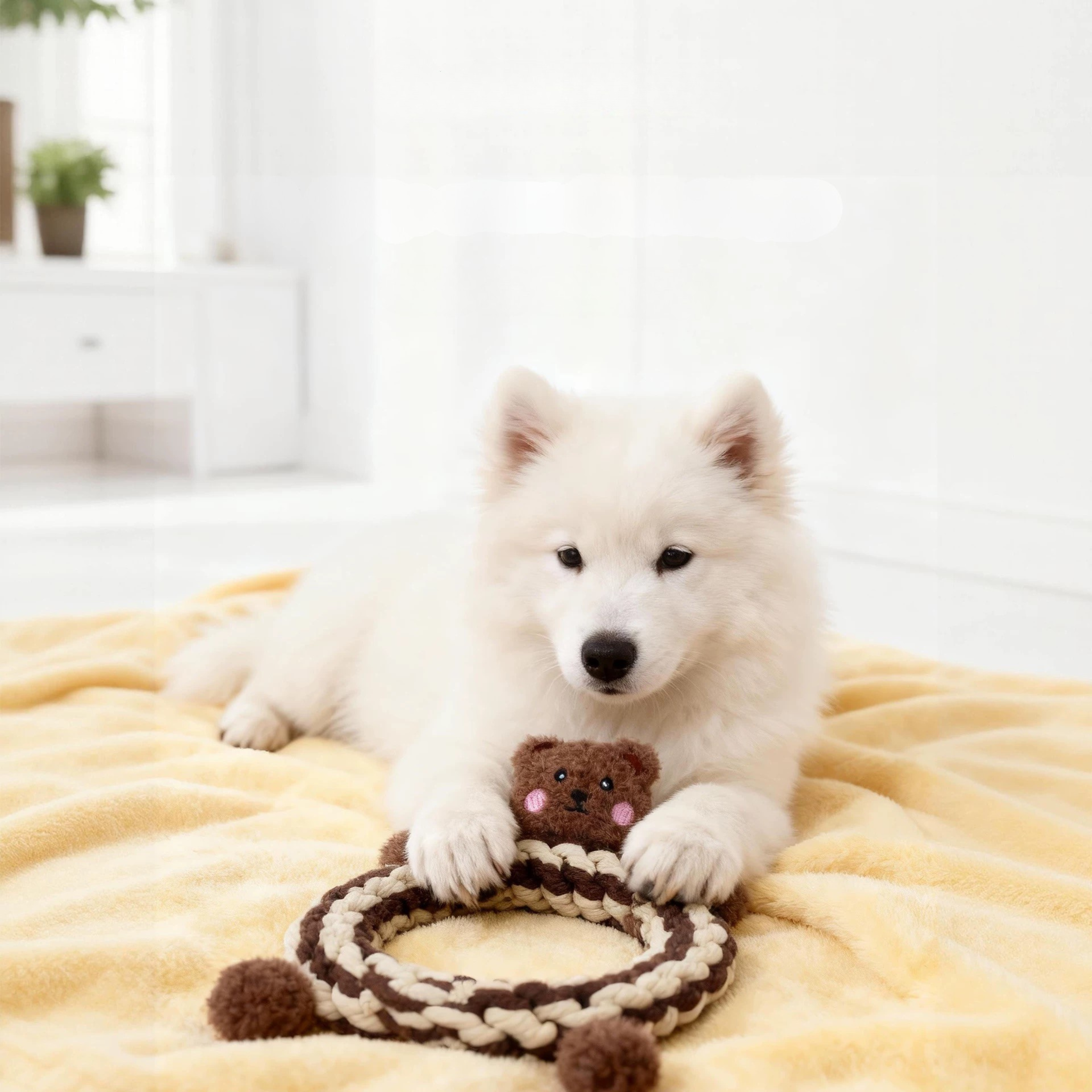 Teddy the Bear Squeaky Plush Rope Toy — Handcrafted & Eco-Friendly
