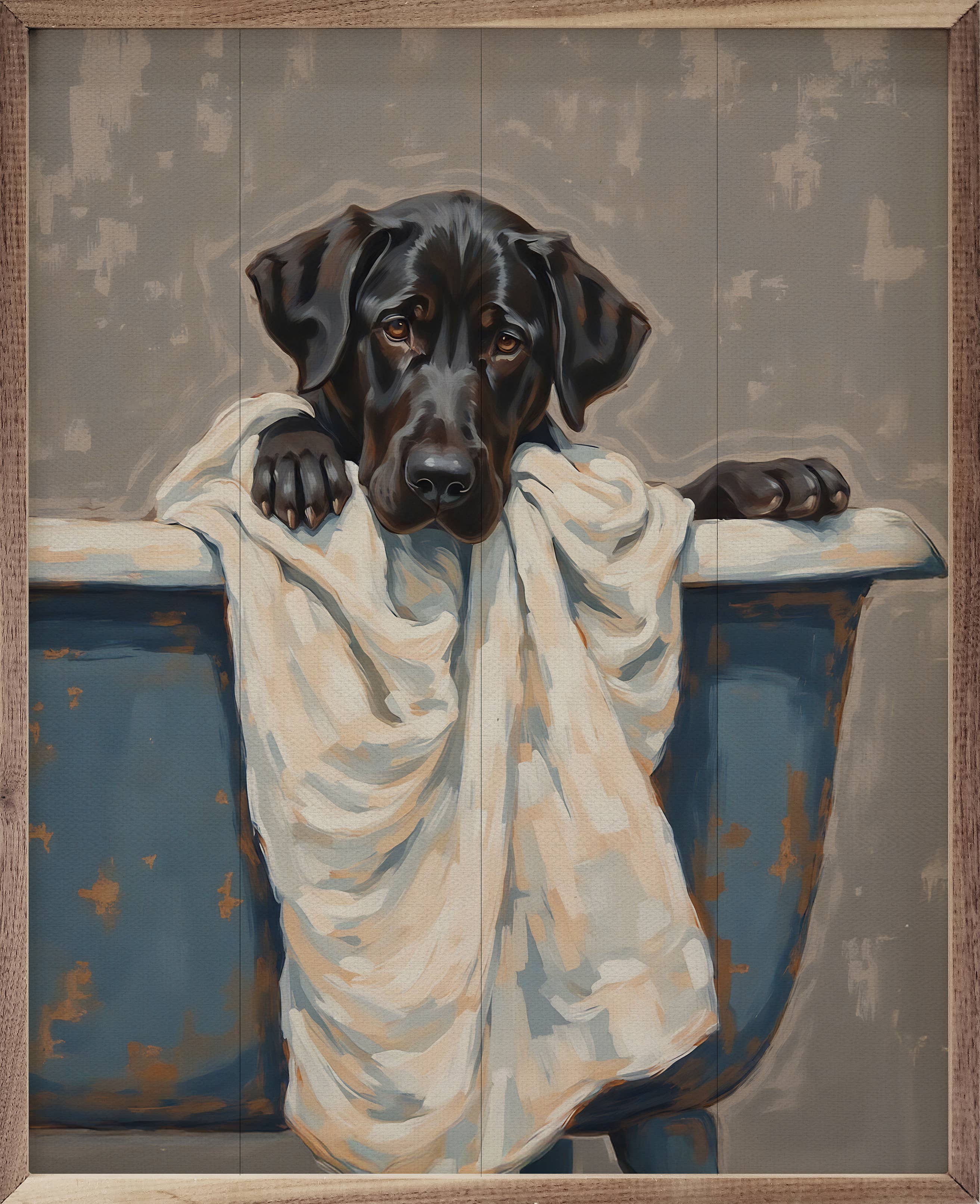 Bath Time Dog in Blue Tub | Wood Wall Sign
